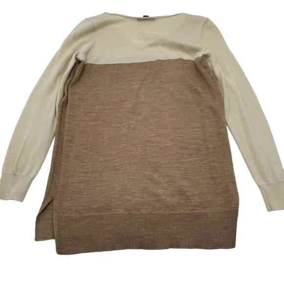 Ann Taylor Medium Petite Merino Wool Pullover Sweater Color block Cream Tan - Picture 3 of 8
